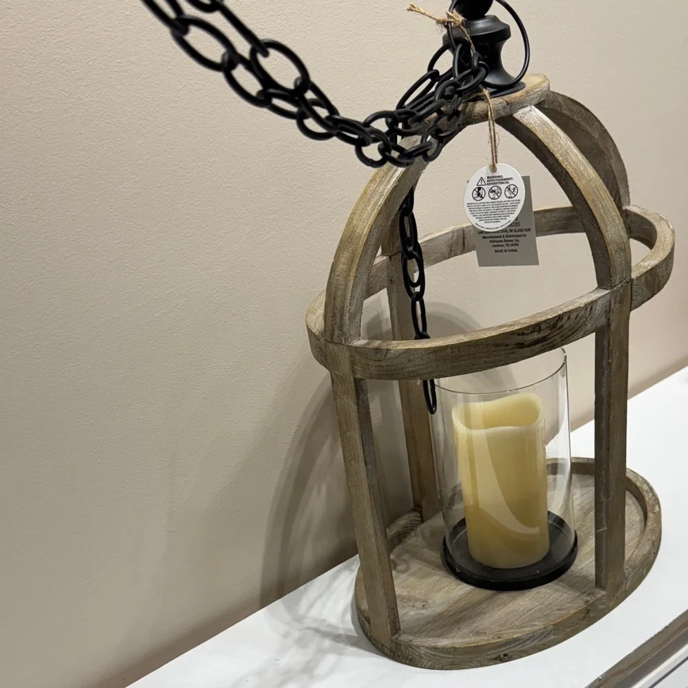 Kirklands Distressed Wood Lantern with Amber Glow - Picture 5 of 5